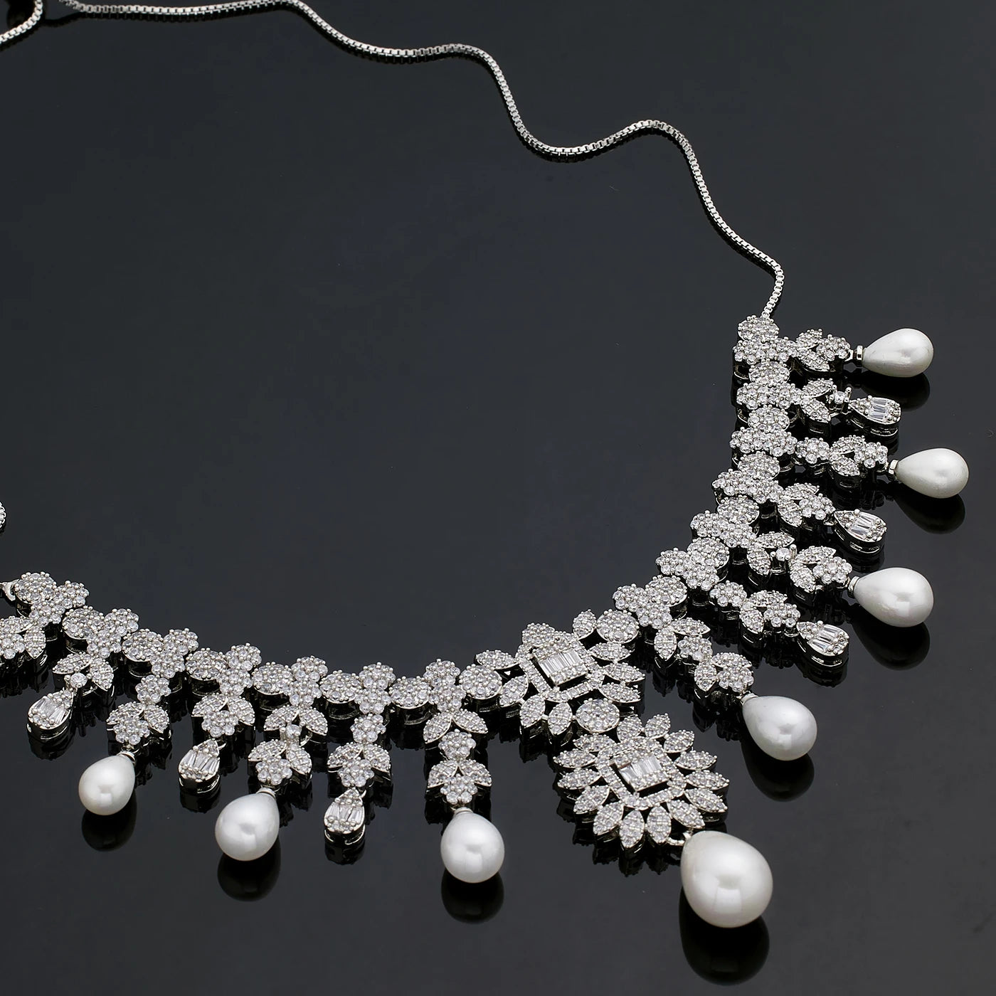 Elegant Pearls CZ Zirconia Bridal Jewelry Set For Women 4PCS Adjustale Chain 2024 Bride Wedding Party Jewellery