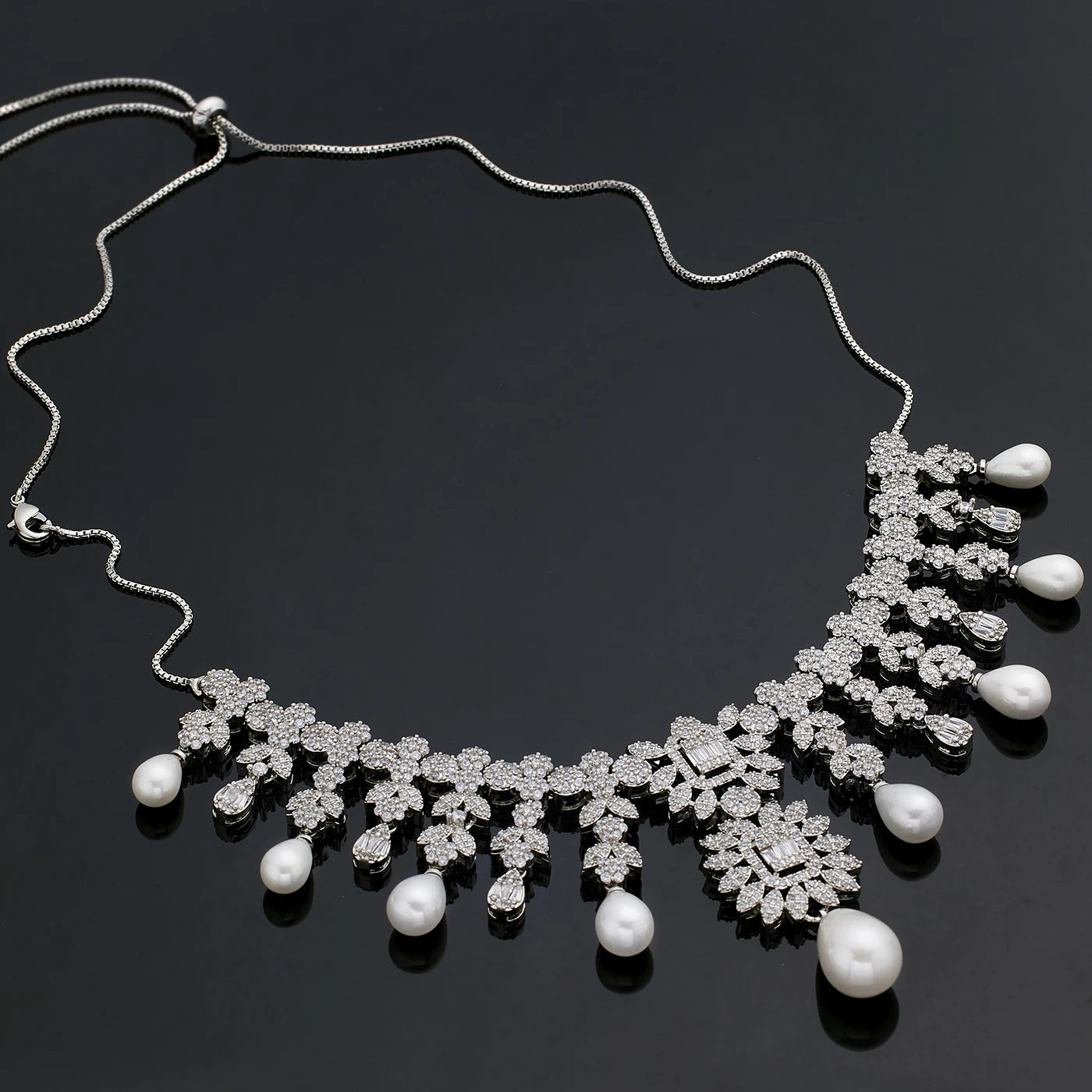 Elegant Pearls CZ Zirconia Bridal Jewelry Set For Women 4PCS Adjustale Chain 2024 Bride Wedding Party Jewellery