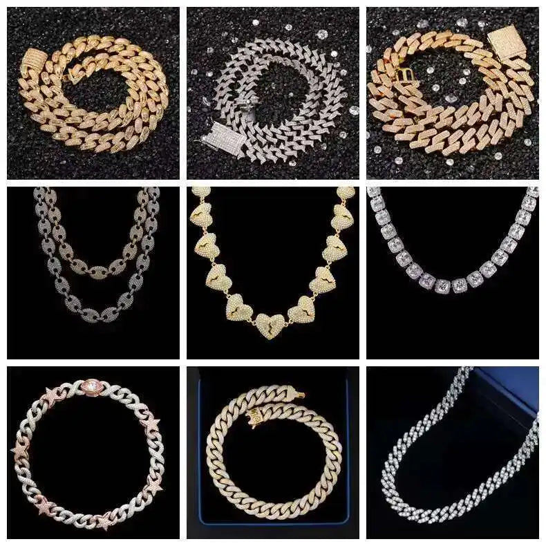 S925 Silver Gold Plated Hip Hop Style Two Tones Cuban Link Chain High Quality Pass Diamond Test Moissanite Cuban Necklace