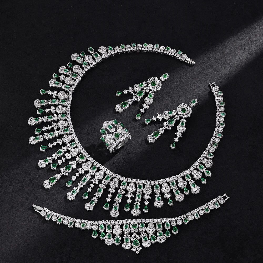 2025 new girls jewelry set silver plated bride necklace earrings set wedding party, suitable for any occasion