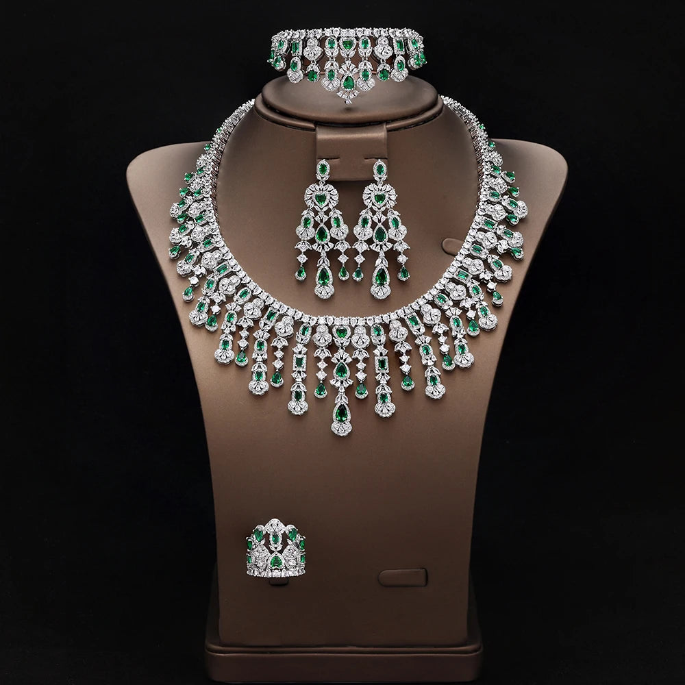 2025 new girls jewelry set silver plated bride necklace earrings set wedding party, suitable for any occasion