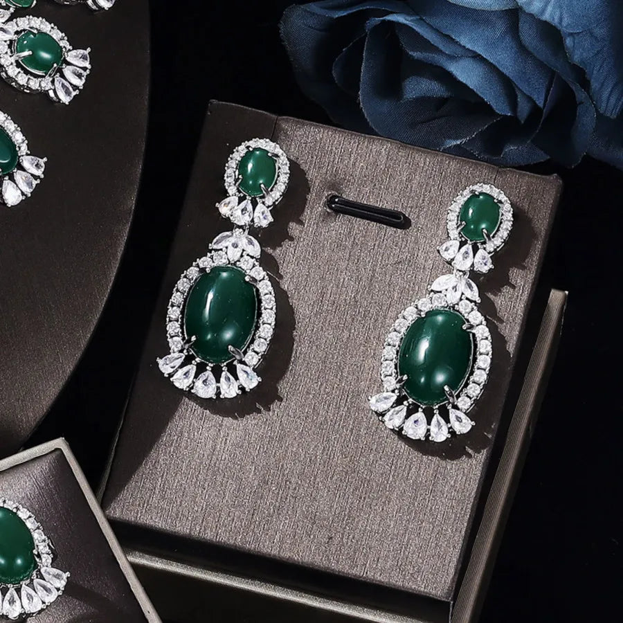Super Luxury Crystal Zircon Jewelry Sets Purple Green Big Statement Wedding Bridal Jewelry Set for Dubai African Women Party
