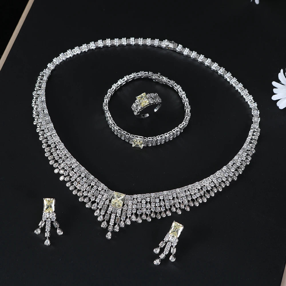 Luxury Geometry UAE Jewelry Set Full Mini Cubic Zircon Women's Wedding Jewelry Set S616