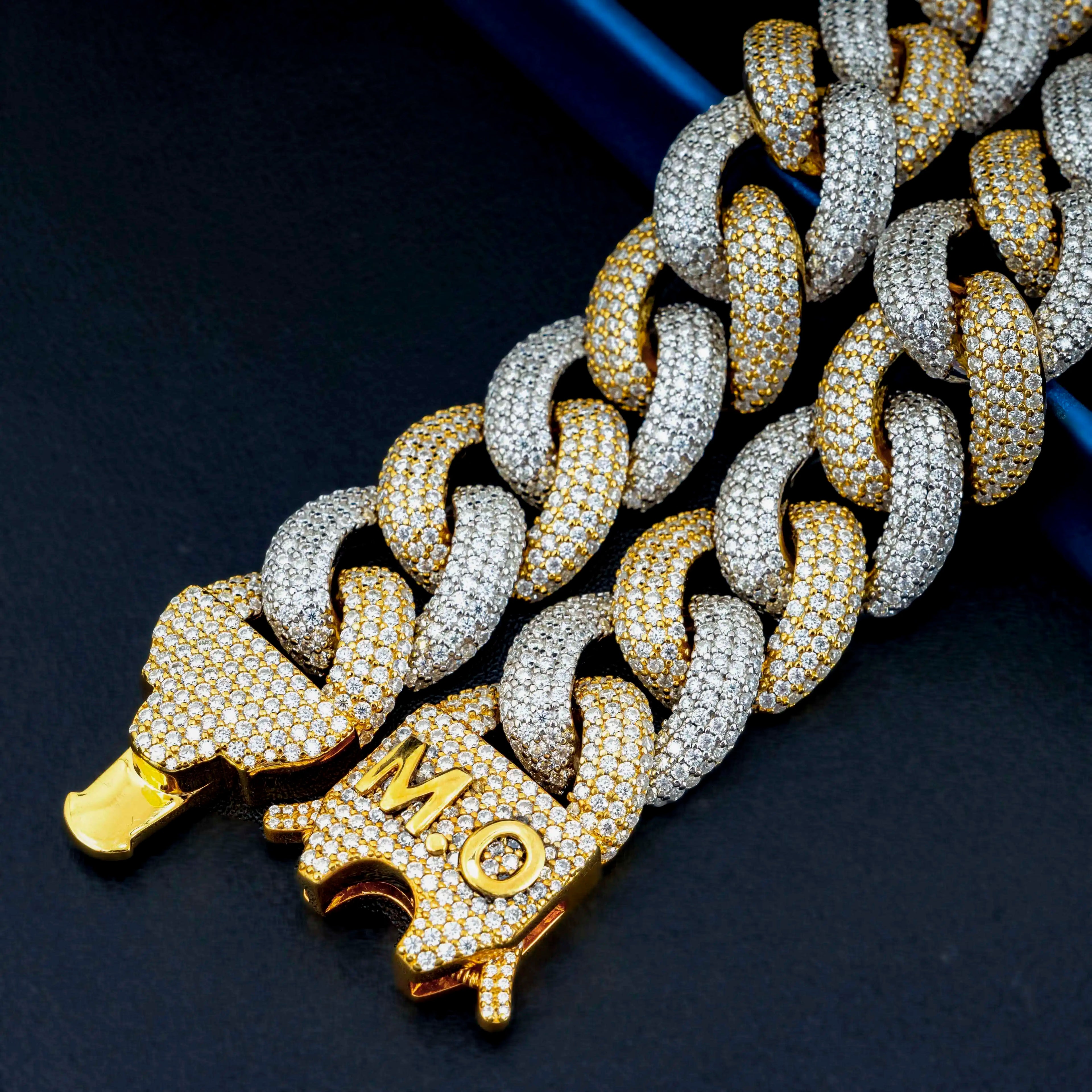 S925 Silver Gold Plated Hip Hop Style Two Tones Cuban Link Chain High Quality Pass Diamond Test Moissanite Cuban Necklace