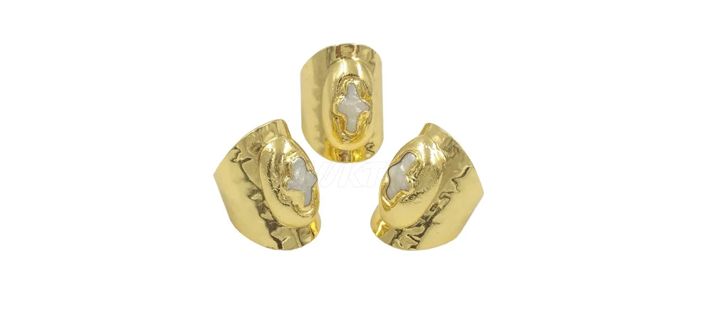 WT-MPR121 Explosive Models Fashion 18K Gold Plated Freshwater Pearl Cross Shape With Large Adjustable Ring For Men And Women