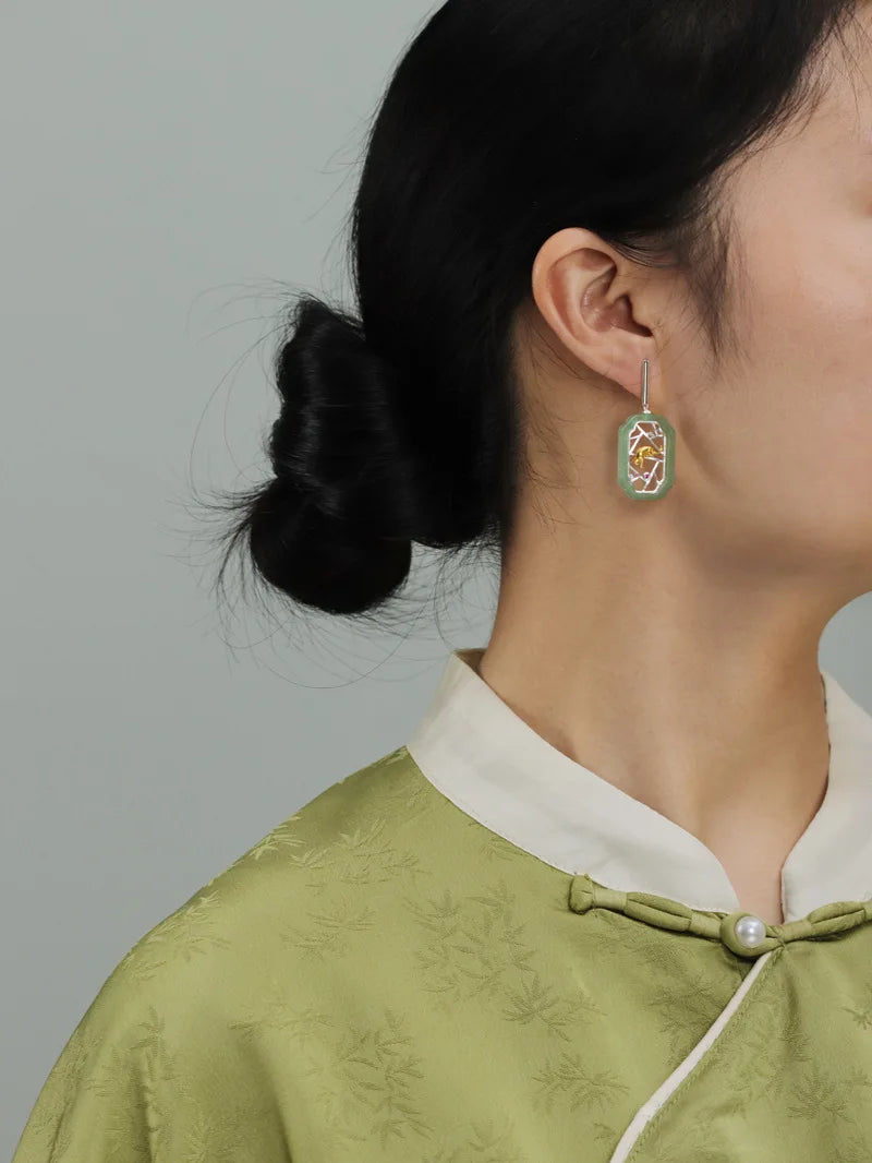 Amxiu Hidden Cat Pavilion Pure Silver 925  Garden Flower Window Cat New Chinese Elegant Fun Chinese Style Earrings