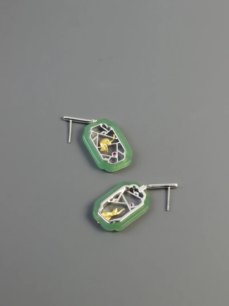 Amxiu Hidden Cat Pavilion Pure Silver 925  Garden Flower Window Cat New Chinese Elegant Fun Chinese Style Earrings