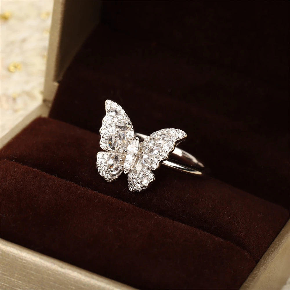 Special Design Multi Shaped Diamond Inlaid Butterfly Ring For 2024 Debut Jewelry Women Party Accessory 925 Silver
