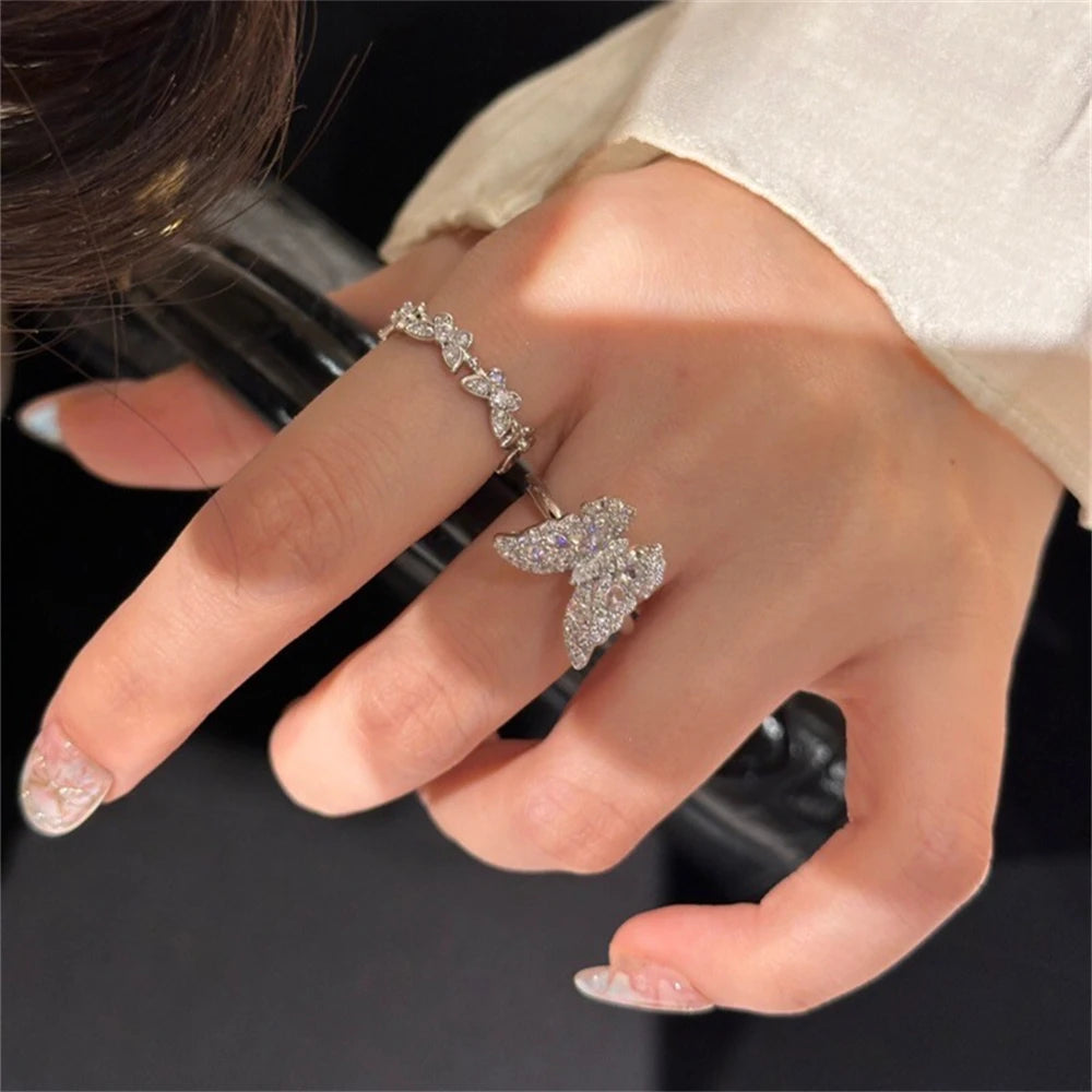 Special Design Multi Shaped Diamond Inlaid Butterfly Ring For 2024 Debut Jewelry Women Party Accessory 925 Silver