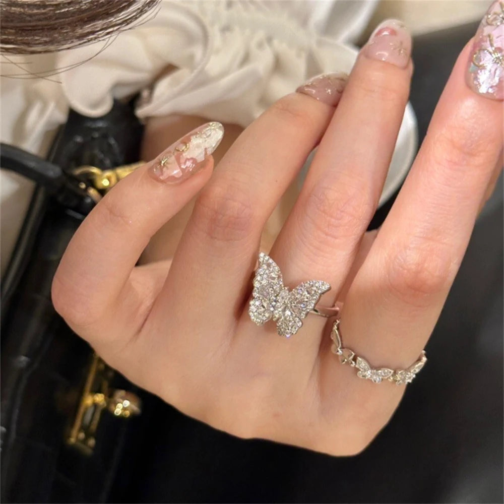 Special Design Multi Shaped Diamond Inlaid Butterfly Ring For 2024 Debut Jewelry Women Party Accessory 925 Silver