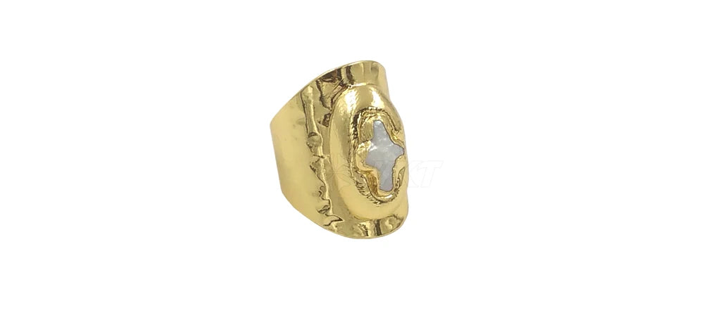 WT-MPR121 Explosive Models Fashion 18K Gold Plated Freshwater Pearl Cross Shape With Large Adjustable Ring For Men And Women