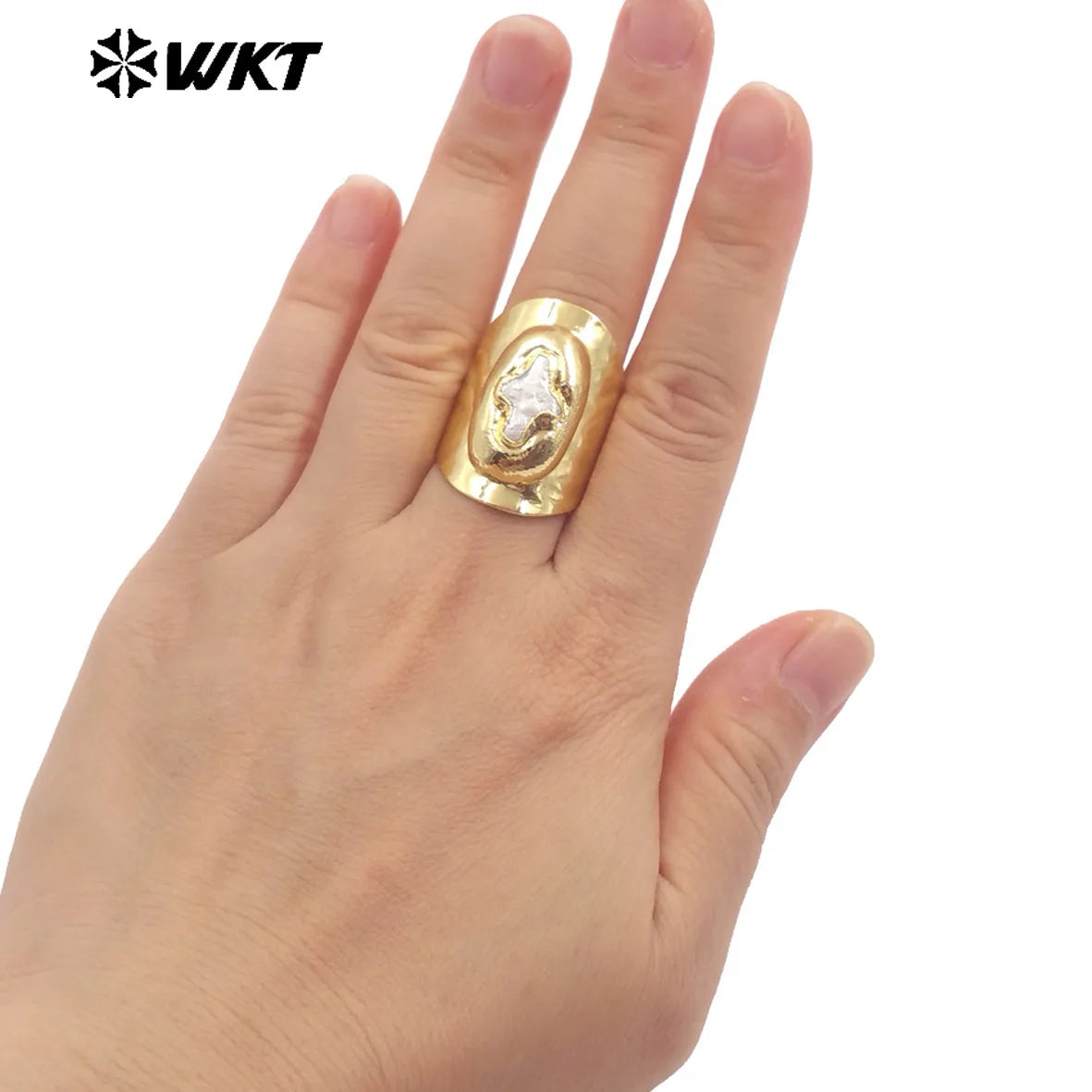 WT-MPR121 Explosive Models Fashion 18K Gold Plated Freshwater Pearl Cross Shape With Large Adjustable Ring For Men And Women