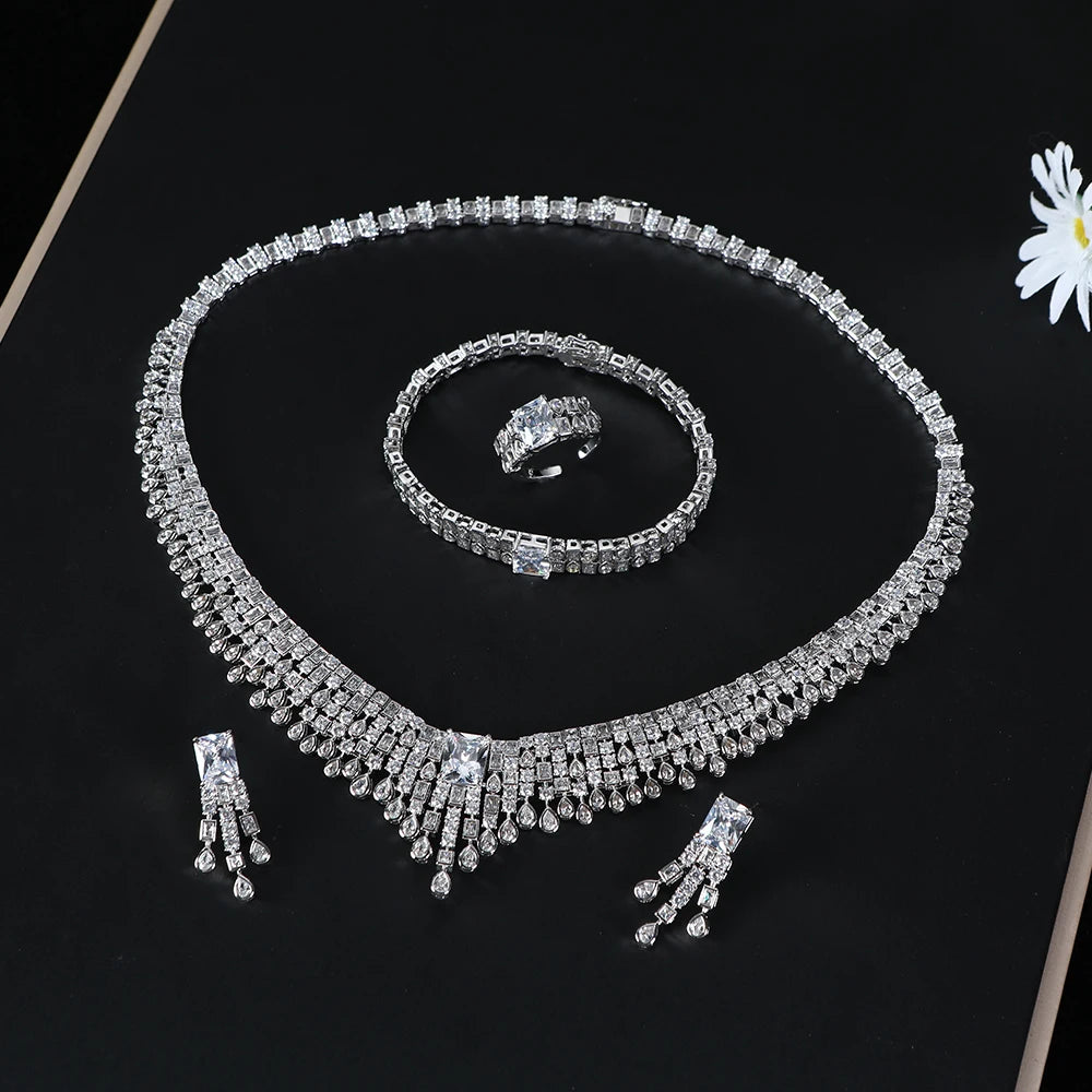 Luxury Geometry UAE Jewelry Set Full Mini Cubic Zircon Women's Wedding Jewelry Set S616