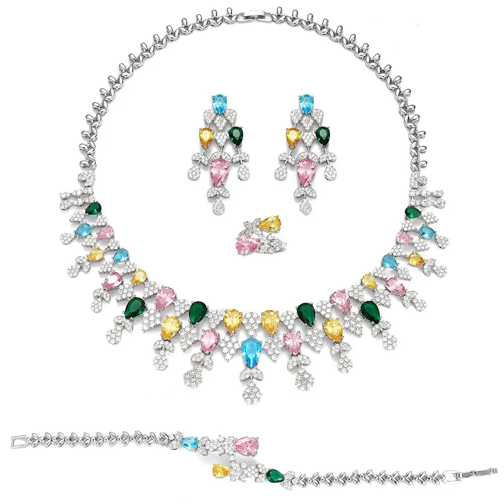 Trendy 4PCS Wedding Jewelry Sets For Women UAE Colorful Cubic Zircon Jewelry Set Bridal Accessories