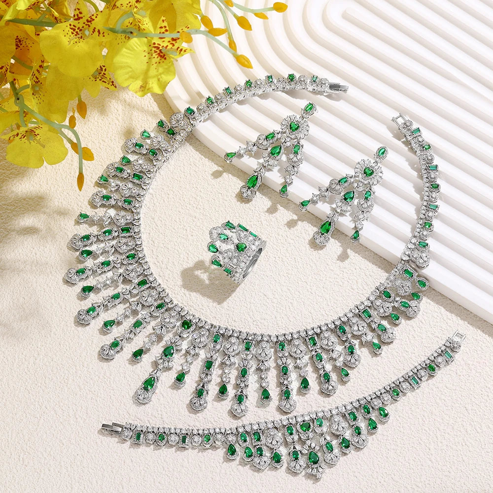 2025 new girls jewelry set silver plated bride necklace earrings set wedding party, suitable for any occasion