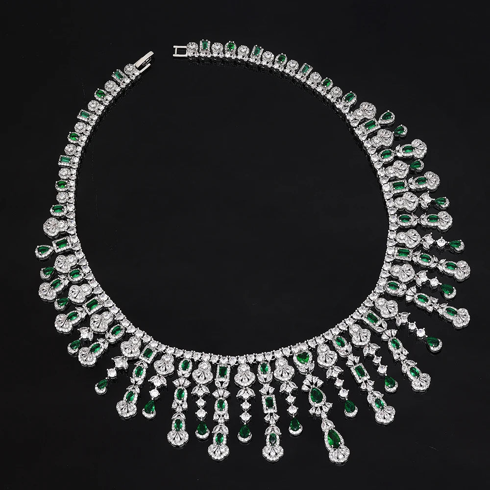 2025 new girls jewelry set silver plated bride necklace earrings set wedding party, suitable for any occasion