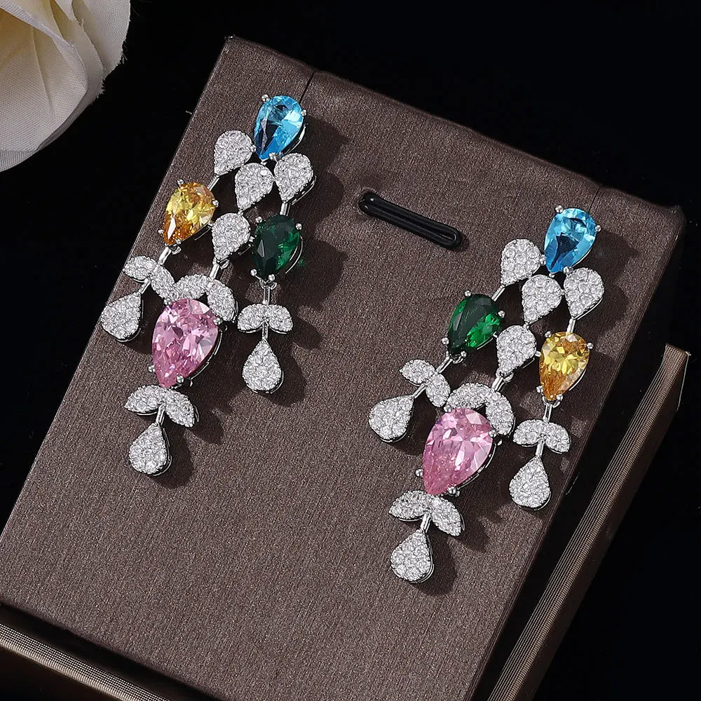 Trendy 4PCS Wedding Jewelry Sets For Women UAE Colorful Cubic Zircon Jewelry Set Bridal Accessories