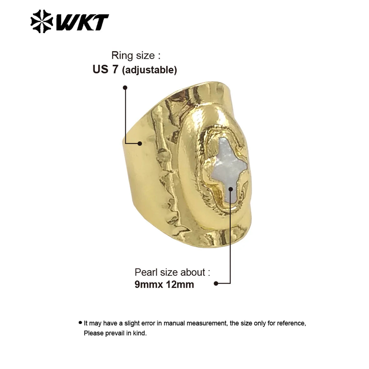 WT-MPR121 Explosive Models Fashion 18K Gold Plated Freshwater Pearl Cross Shape With Large Adjustable Ring For Men And Women