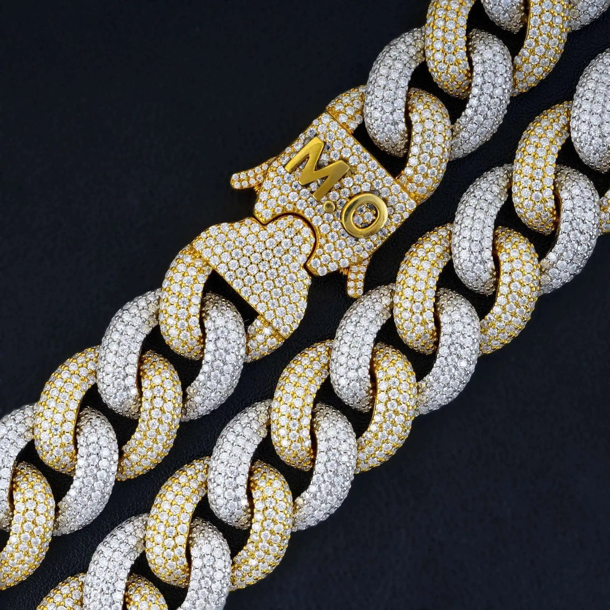 S925 Silver Gold Plated Hip Hop Style Two Tones Cuban Link Chain High Quality Pass Diamond Test Moissanite Cuban Necklace