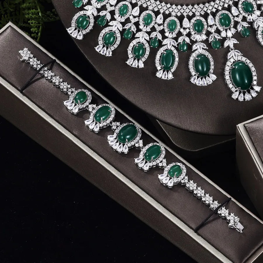 Super Luxury Crystal Zircon Jewelry Sets Purple Green Big Statement Wedding Bridal Jewelry Set for Dubai African Women Party