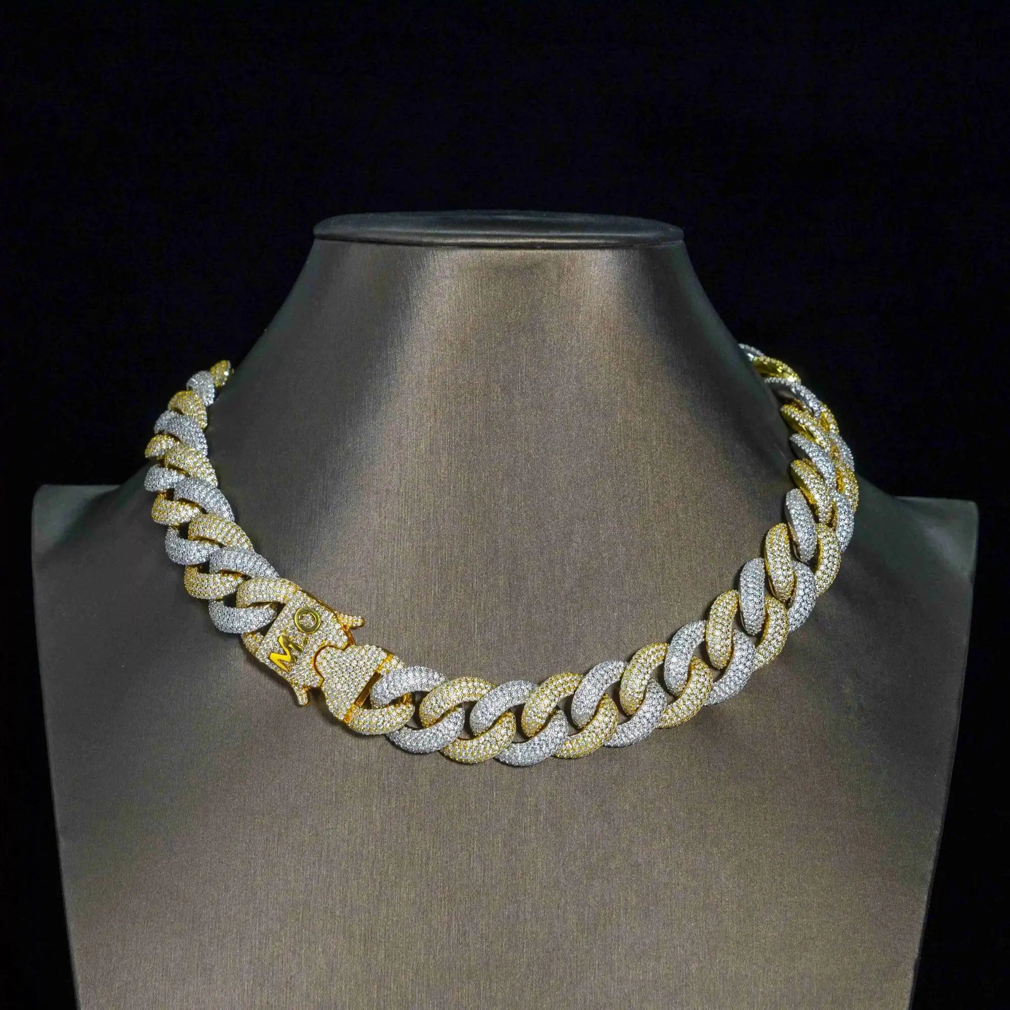 S925 Silver Gold Plated Hip Hop Style Two Tones Cuban Link Chain High Quality Pass Diamond Test Moissanite Cuban Necklace