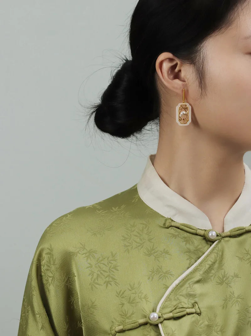 Amxiu Hidden Cat Pavilion Pure Silver 925  Garden Flower Window Cat New Chinese Elegant Fun Chinese Style Earrings