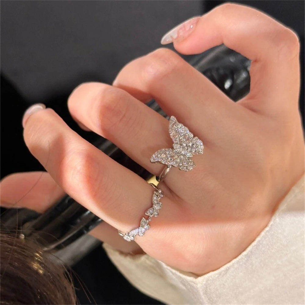 Special Design Multi Shaped Diamond Inlaid Butterfly Ring For 2024 Debut Jewelry Women Party Accessory 925 Silver