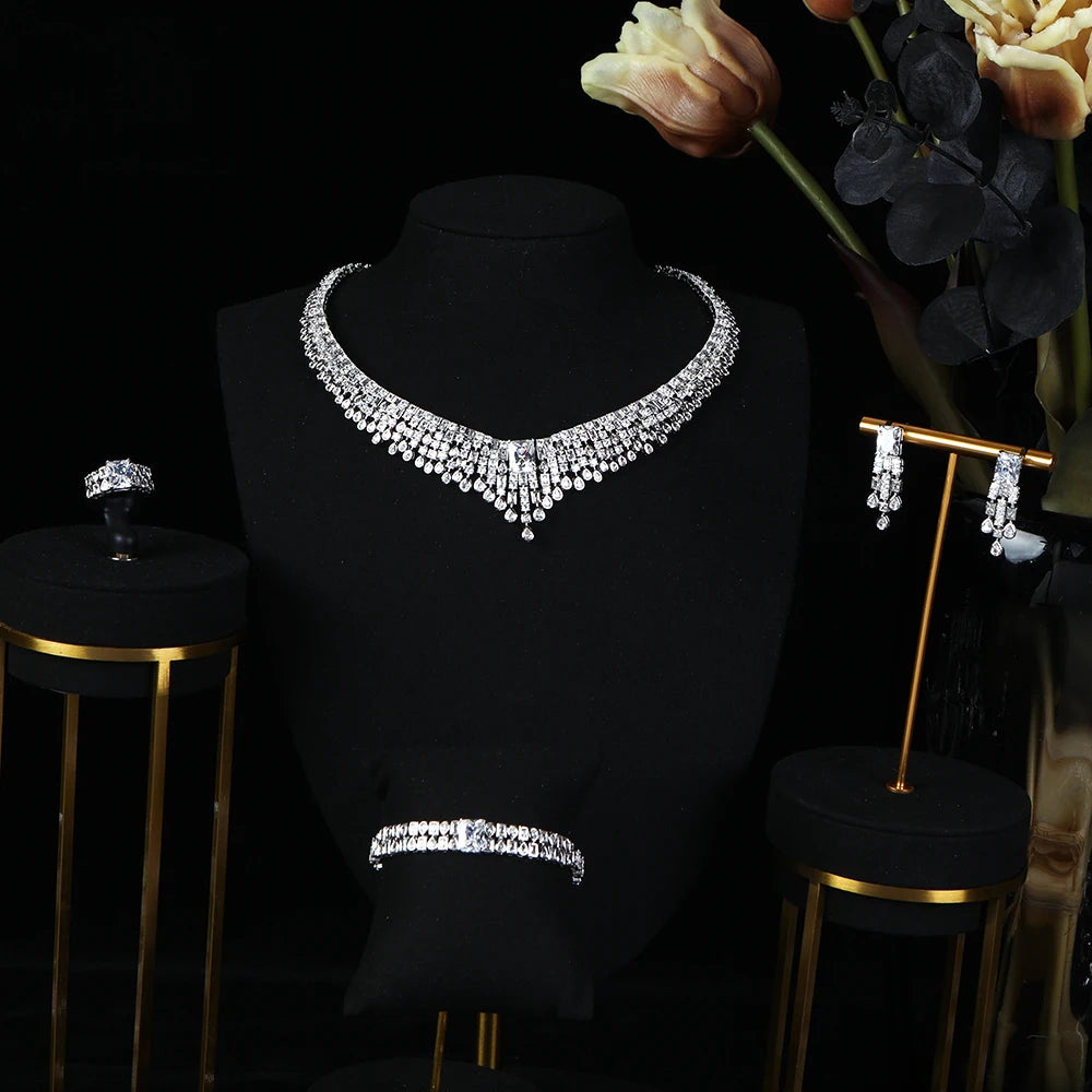 Luxury Geometry UAE Jewelry Set Full Mini Cubic Zircon Women's Wedding Jewelry Set S616