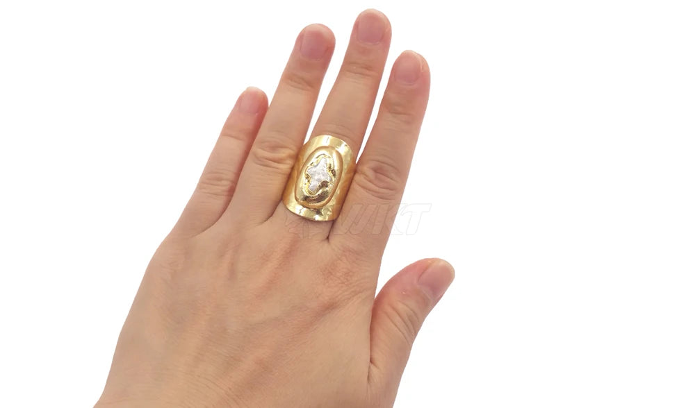 WT-MPR121 Explosive Models Fashion 18K Gold Plated Freshwater Pearl Cross Shape With Large Adjustable Ring For Men And Women