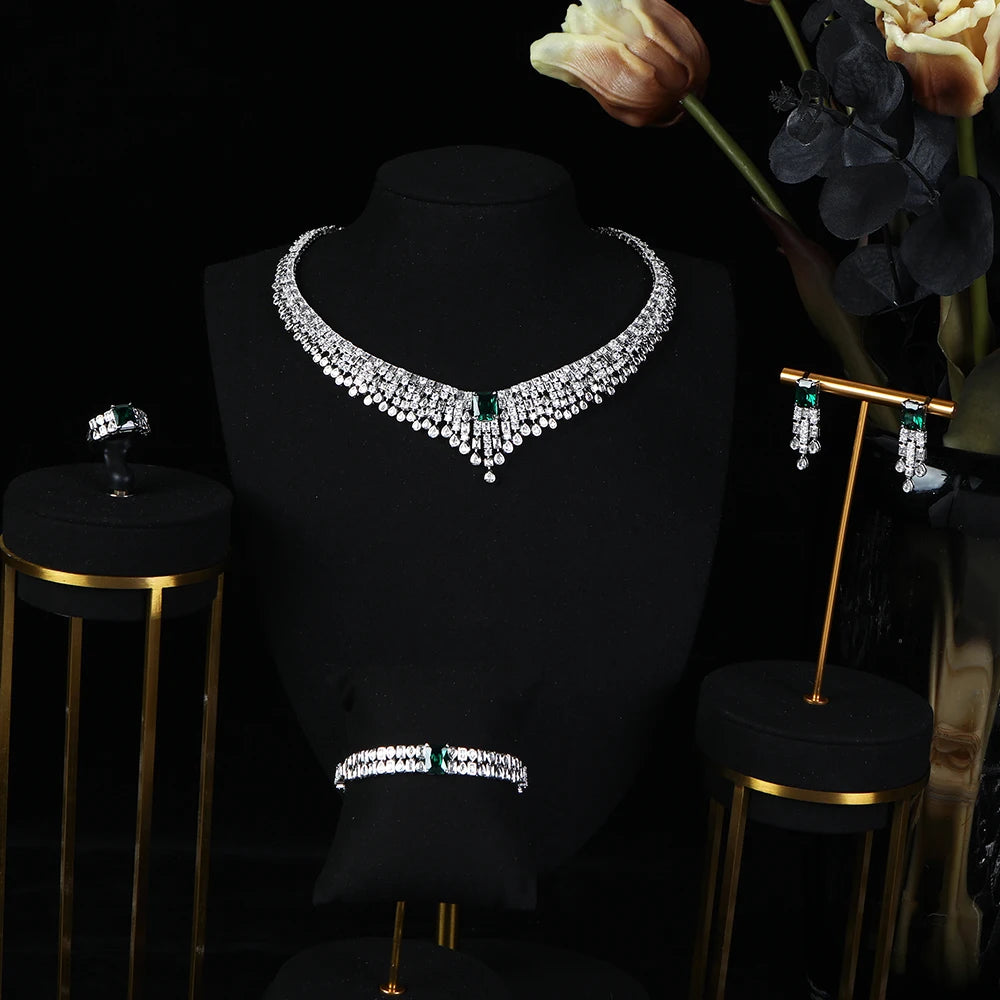 Luxury Geometry UAE Jewelry Set Full Mini Cubic Zircon Women's Wedding Jewelry Set S616