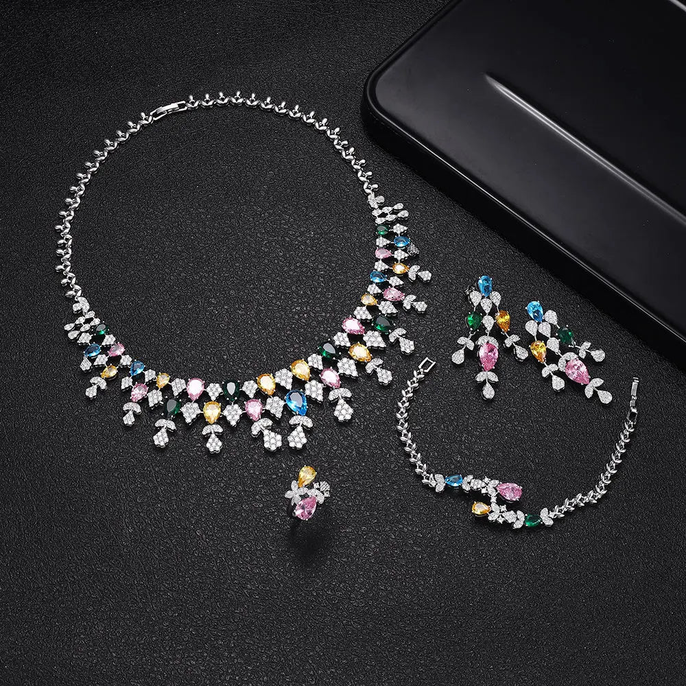 Trendy 4PCS Wedding Jewelry Sets For Women UAE Colorful Cubic Zircon Jewelry Set Bridal Accessories