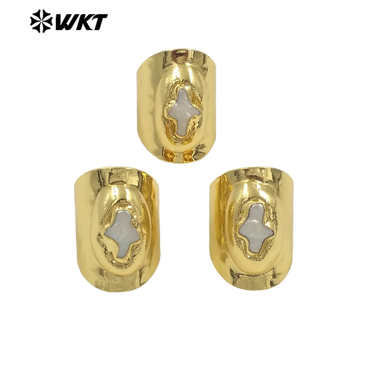 WT-MPR121 Explosive Models Fashion 18K Gold Plated Freshwater Pearl Cross Shape With Large Adjustable Ring For Men And Women