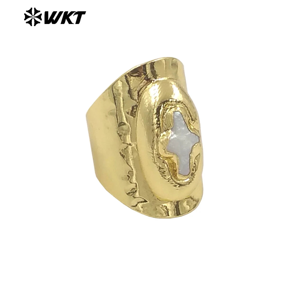 WT-MPR121 Explosive Models Fashion 18K Gold Plated Freshwater Pearl Cross Shape With Large Adjustable Ring For Men And Women