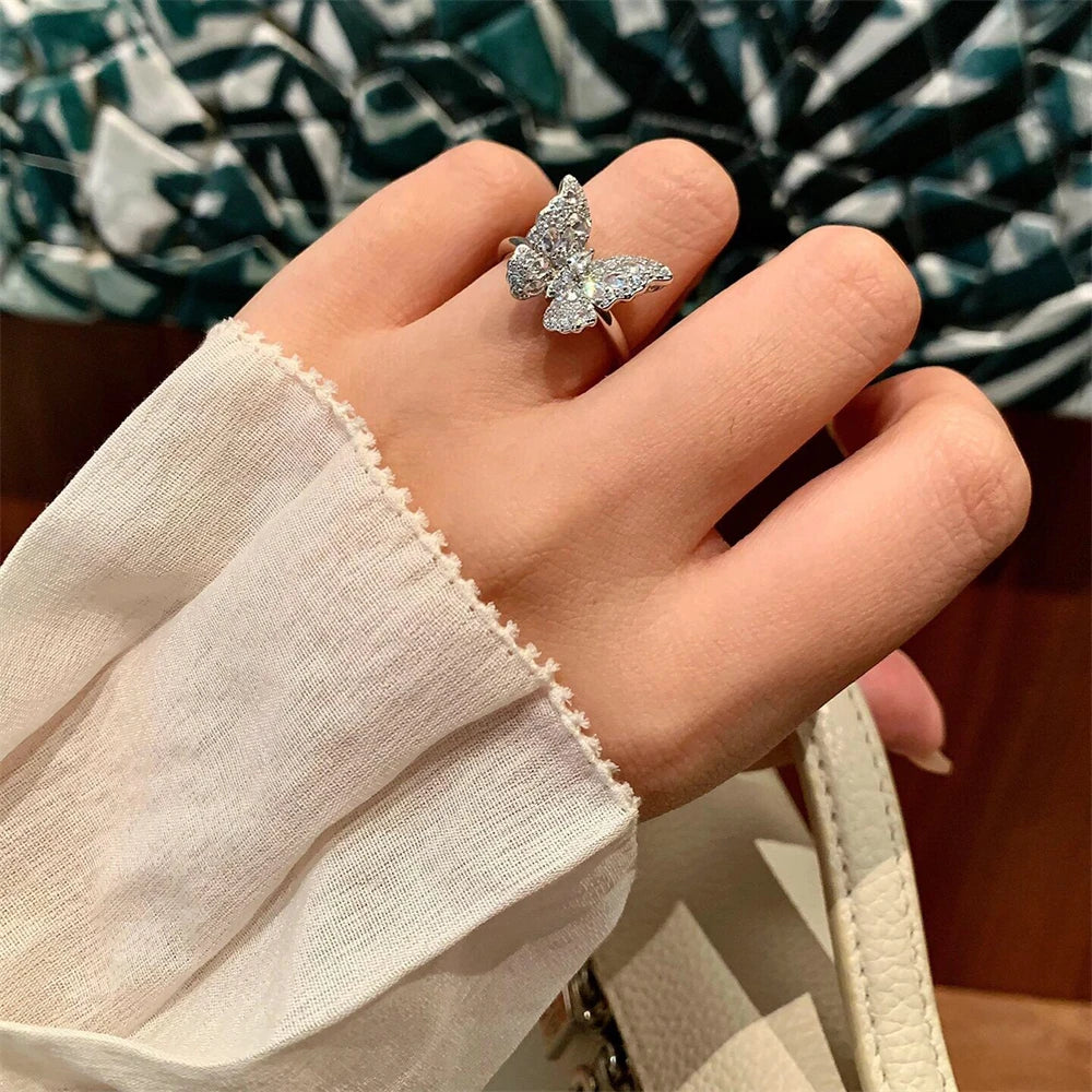 Special Design Multi Shaped Diamond Inlaid Butterfly Ring For 2024 Debut Jewelry Women Party Accessory 925 Silver