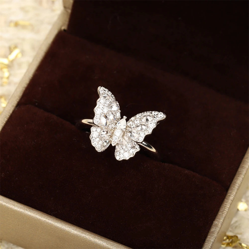 Special Design Multi Shaped Diamond Inlaid Butterfly Ring For 2024 Debut Jewelry Women Party Accessory 925 Silver