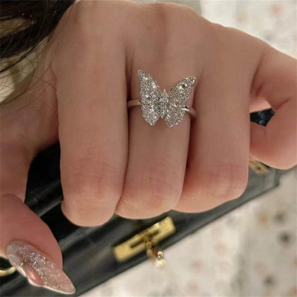 Special Design Multi Shaped Diamond Inlaid Butterfly Ring For 2024 Debut Jewelry Women Party Accessory 925 Silver