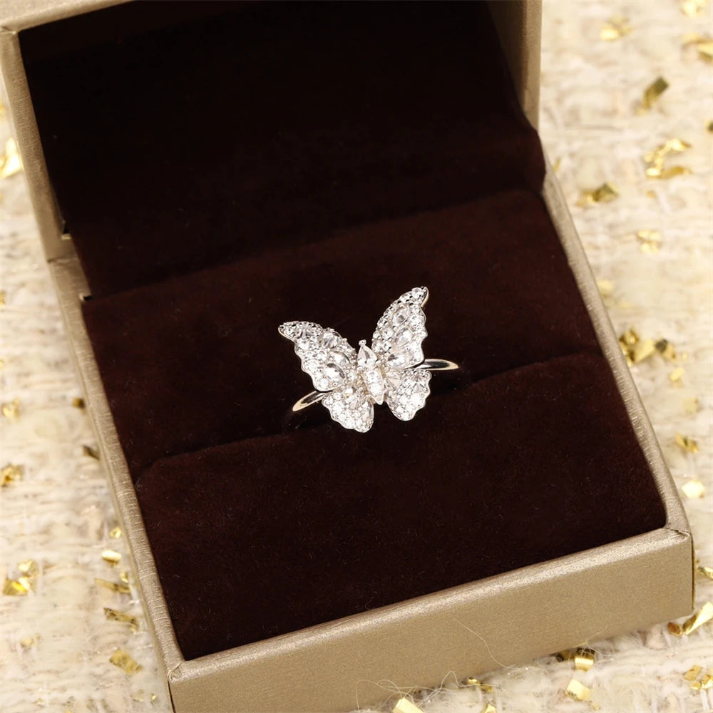 Special Design Multi Shaped Diamond Inlaid Butterfly Ring For 2024 Debut Jewelry Women Party Accessory 925 Silver