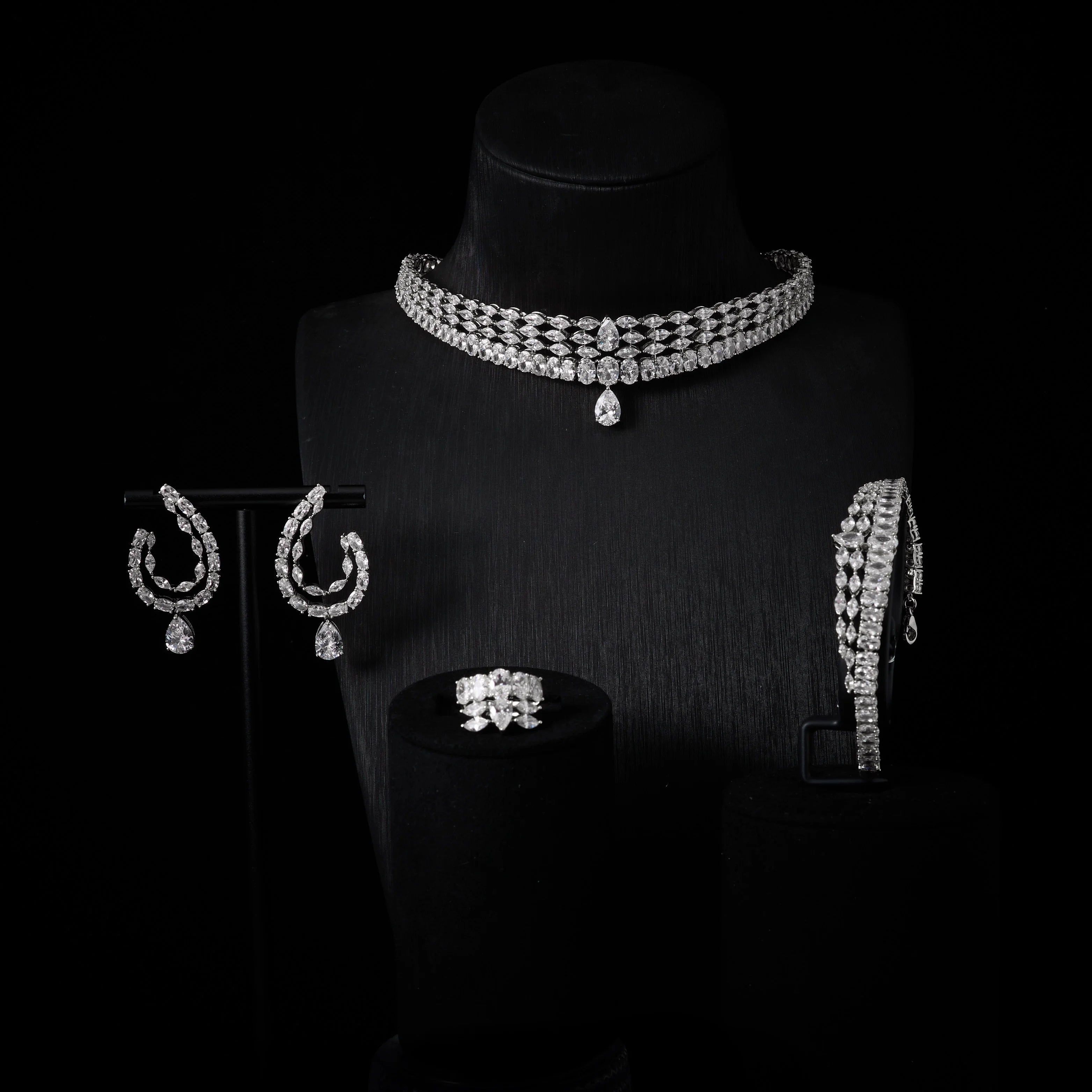 00044  Choker Necklace Sets for Women Cubic Zirconia Bridal Jewellery Set Dubai Saudi Party Engagement Accessory