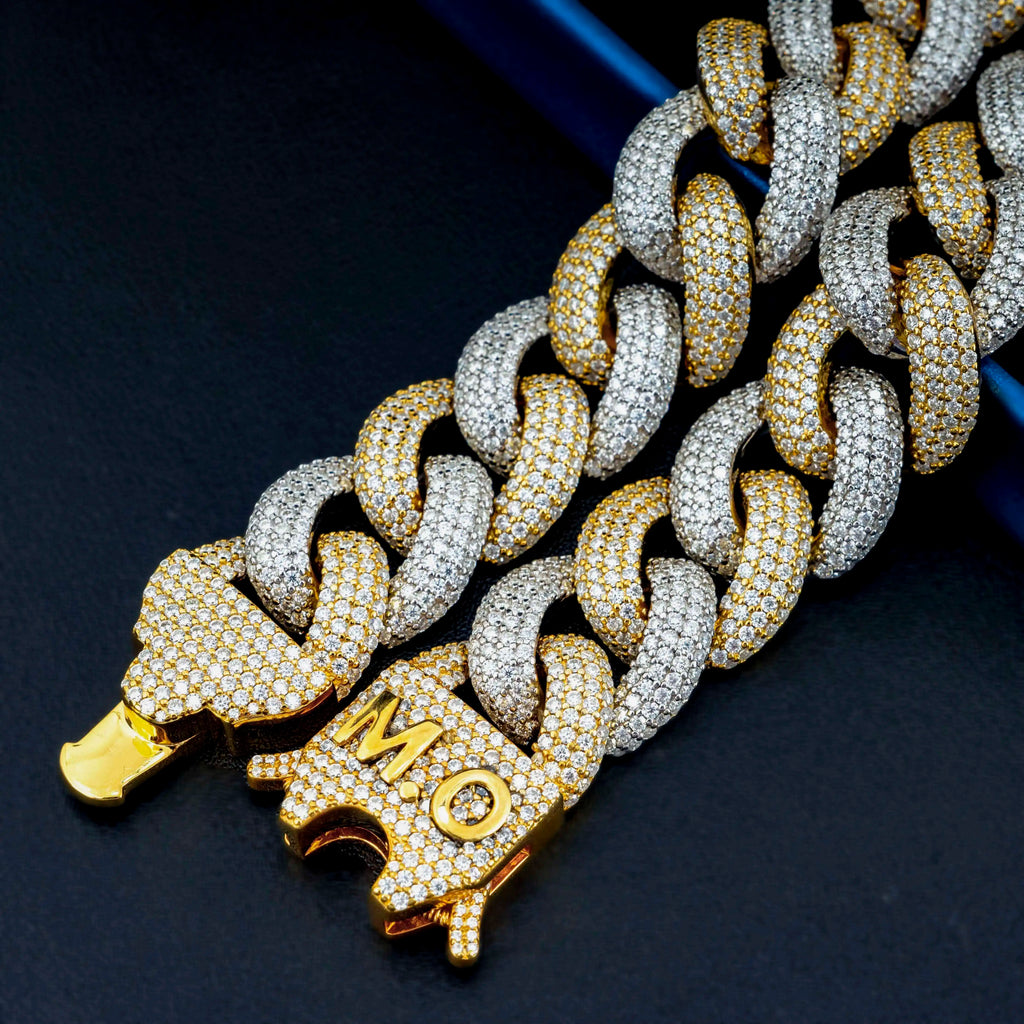 S925 Silver Gold Plated Hip Hop Style Two Tones Cuban Link Chain High Quality Pass Diamond Test Moissanite Cuban Necklace