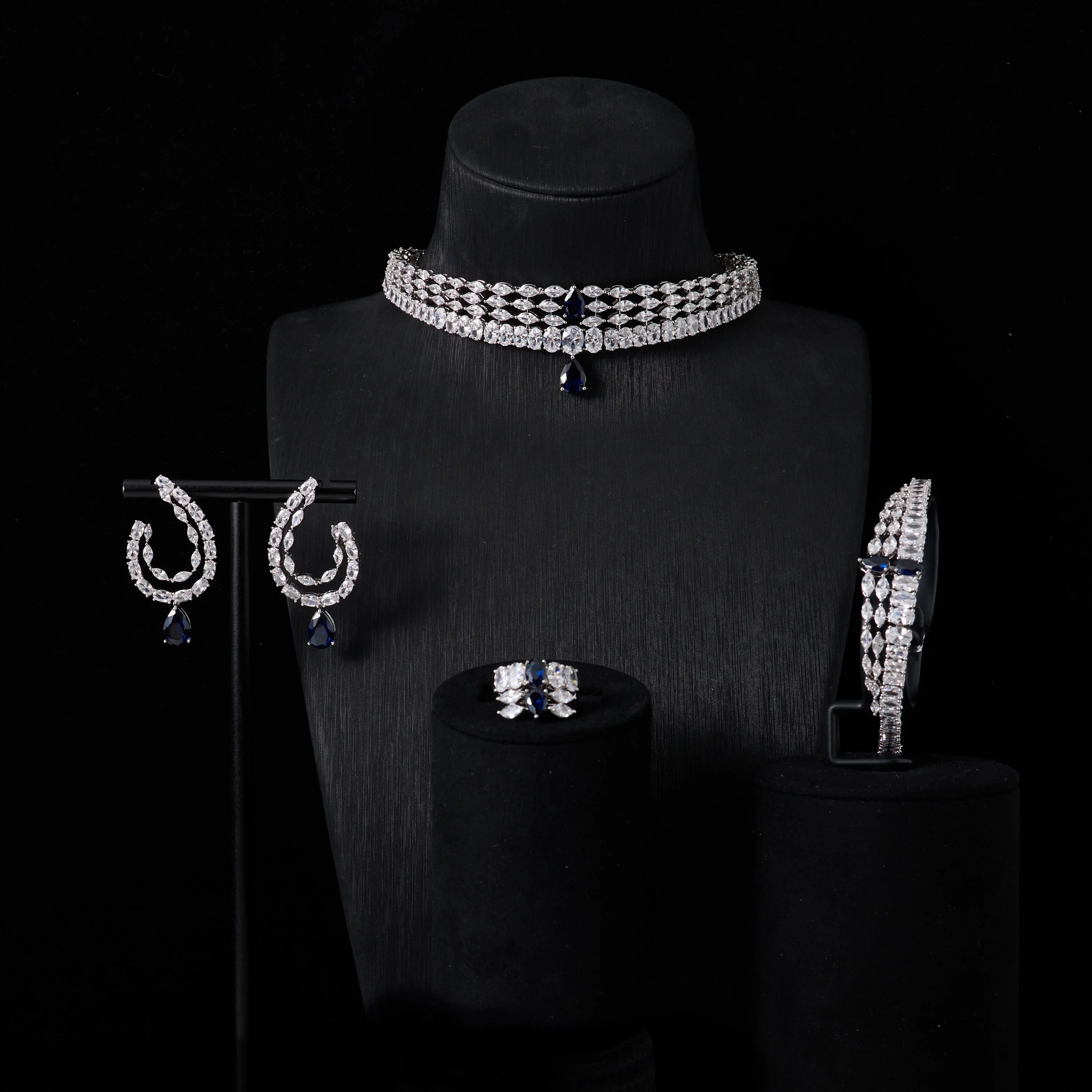 00044  Choker Necklace Sets for Women Cubic Zirconia Bridal Jewellery Set Dubai Saudi Party Engagement Accessory