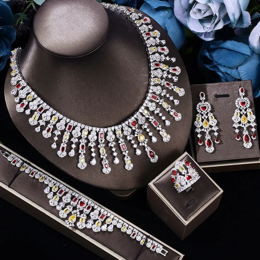 2025 new girls jewelry set silver plated bride necklace earrings set wedding party, suitable for any occasion