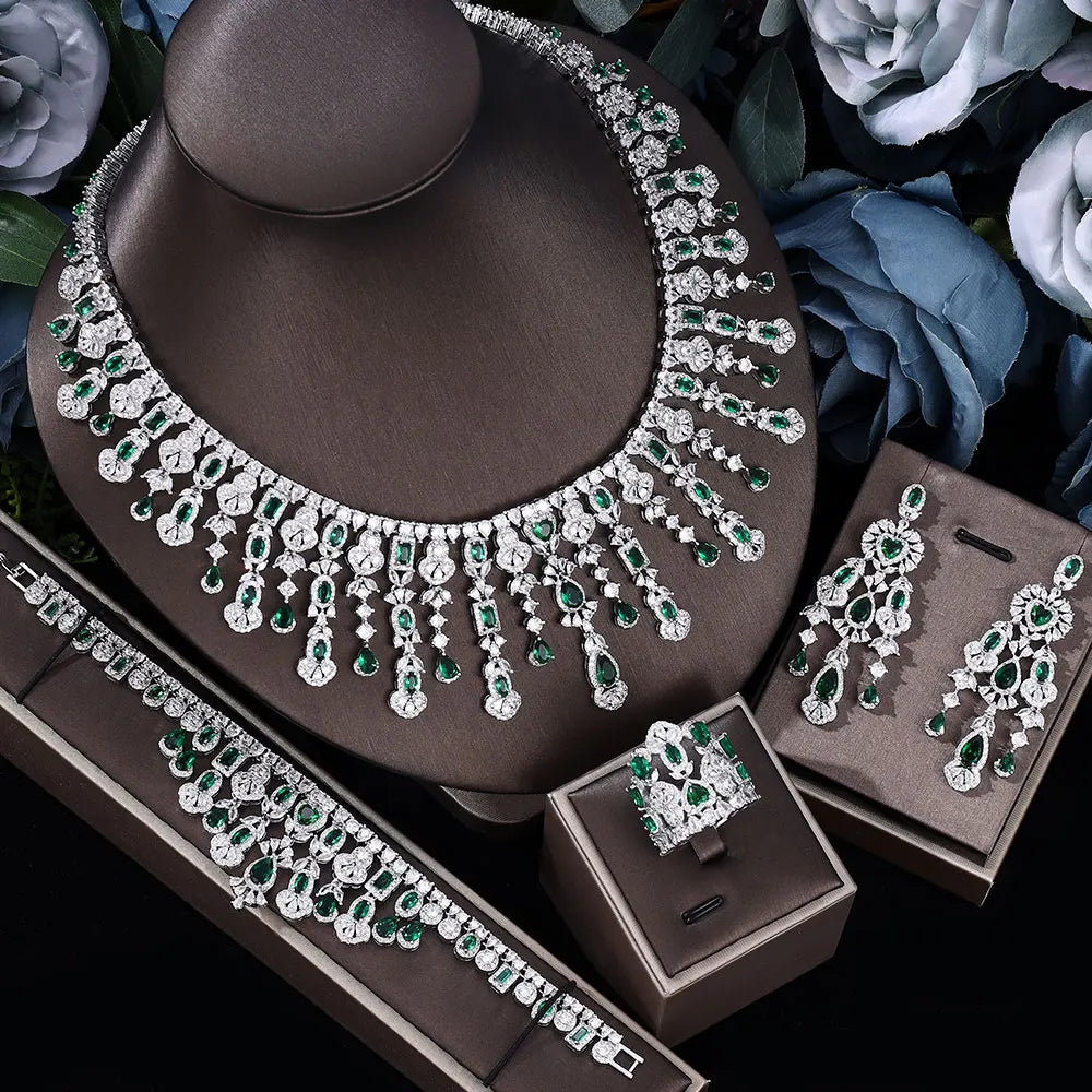 2025 new girls jewelry set silver plated bride necklace earrings set wedding party, suitable for any occasion