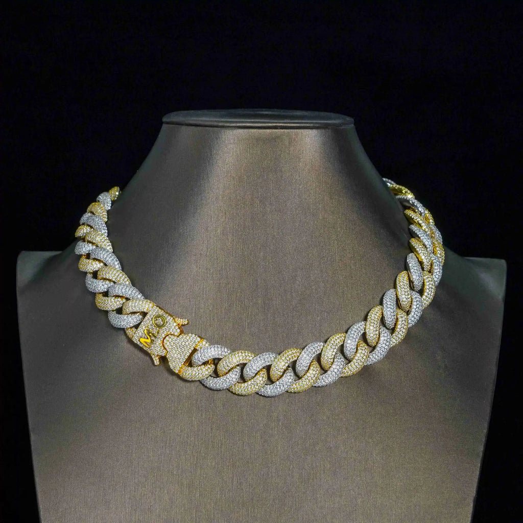S925 Silver Gold Plated Hip Hop Style Two Tones Cuban Link Chain High Quality Pass Diamond Test Moissanite Cuban Necklace