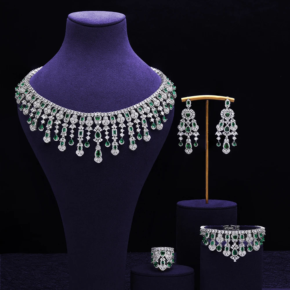2025 new girls jewelry set silver plated bride necklace earrings set wedding party, suitable for any occasion