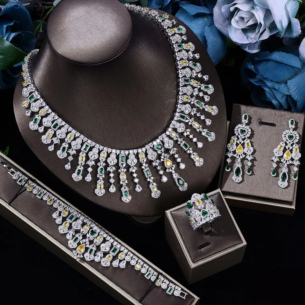 2025 new girls jewelry set silver plated bride necklace earrings set wedding party, suitable for any occasion