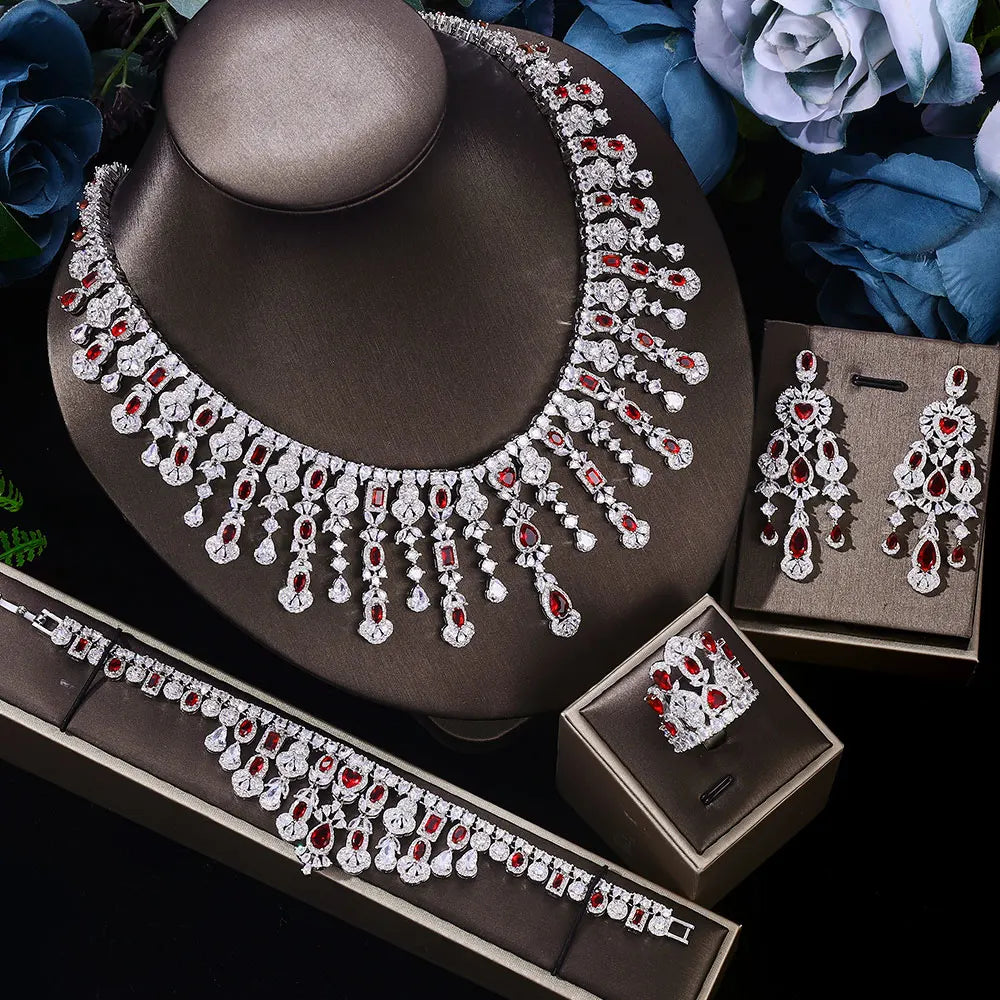2025 new girls jewelry set silver plated bride necklace earrings set wedding party, suitable for any occasion