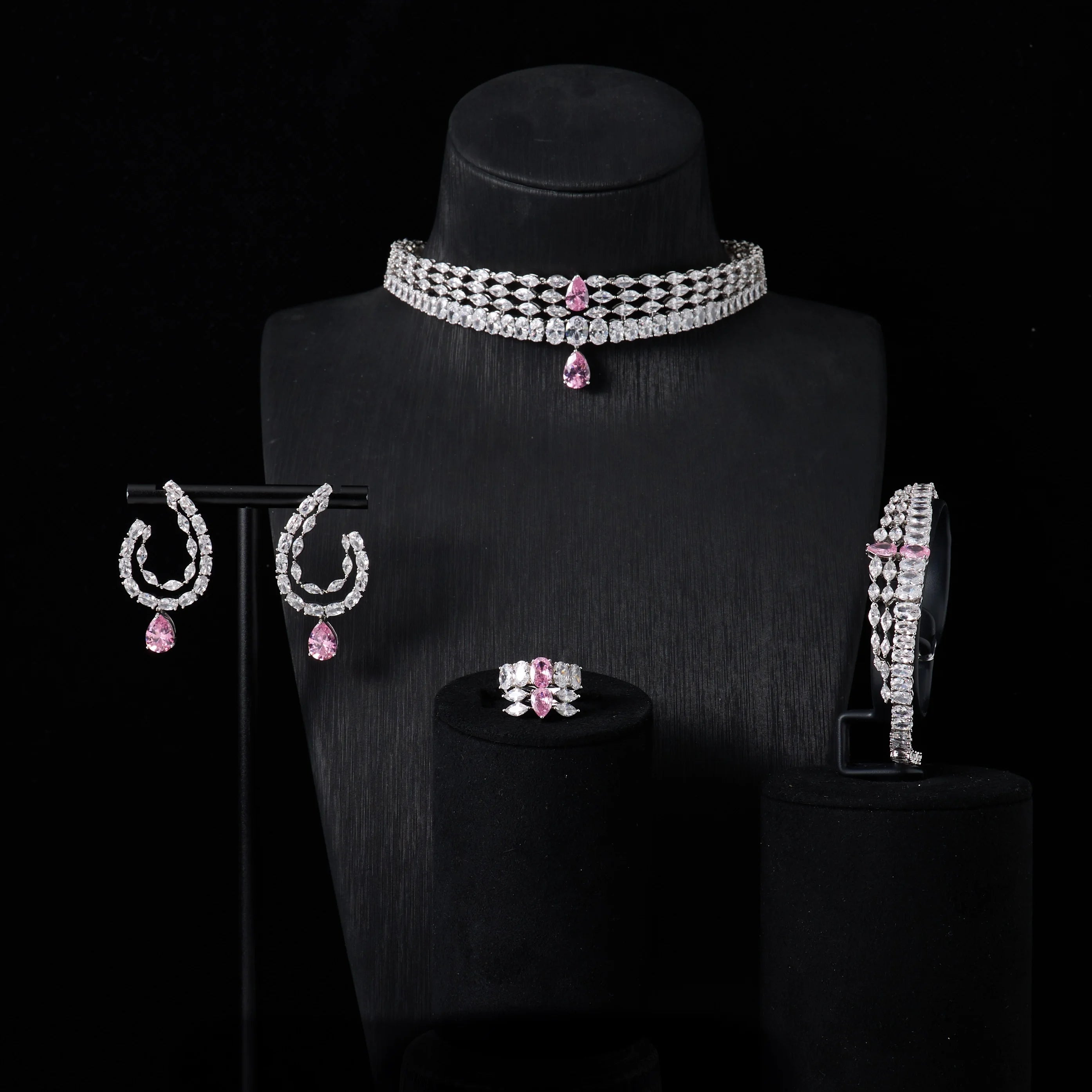 00044  Choker Necklace Sets for Women Cubic Zirconia Bridal Jewellery Set Dubai Saudi Party Engagement Accessory