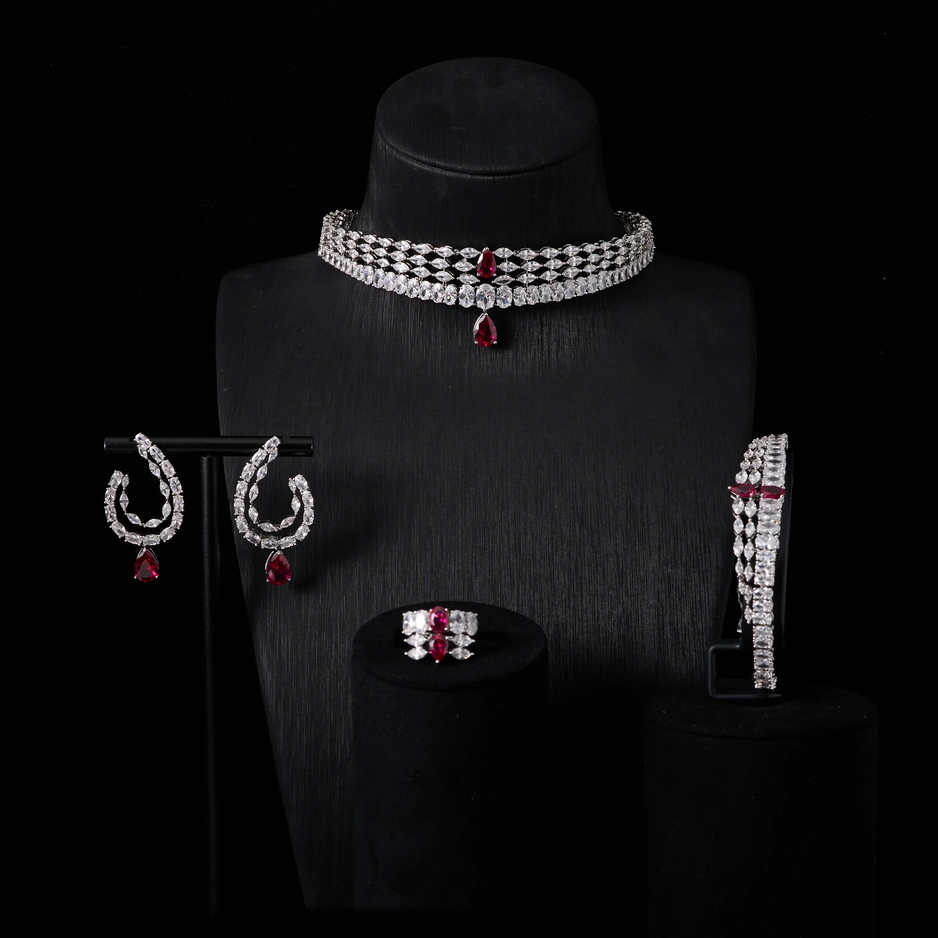 00044  Choker Necklace Sets for Women Cubic Zirconia Bridal Jewellery Set Dubai Saudi Party Engagement Accessory